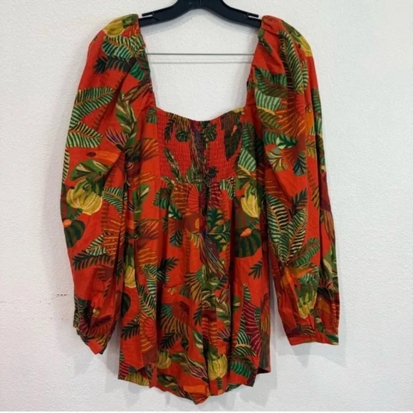 NWT Farm Rio Red Forest Birds Printed Square Long Sleeve Romper Women’s Size XS - Picture 8 of 8
